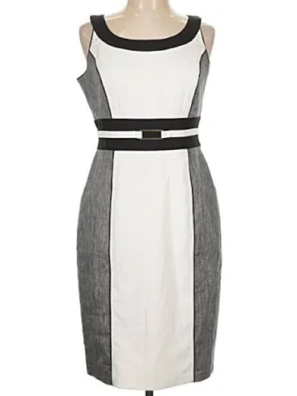 White House Black Market White, Gray and Black Colorblock Sheath Dress